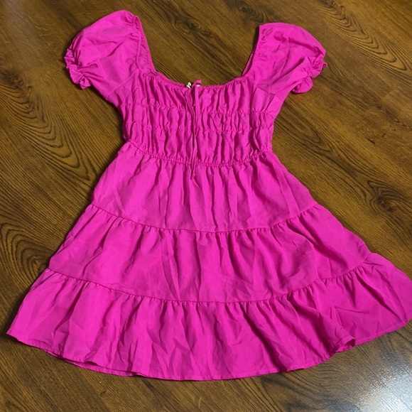 🌷 Liberty Love 🌷 Vibrant Pink Romantic Puff Sleeve A Line Dress NWOT - Picture 6 of 10